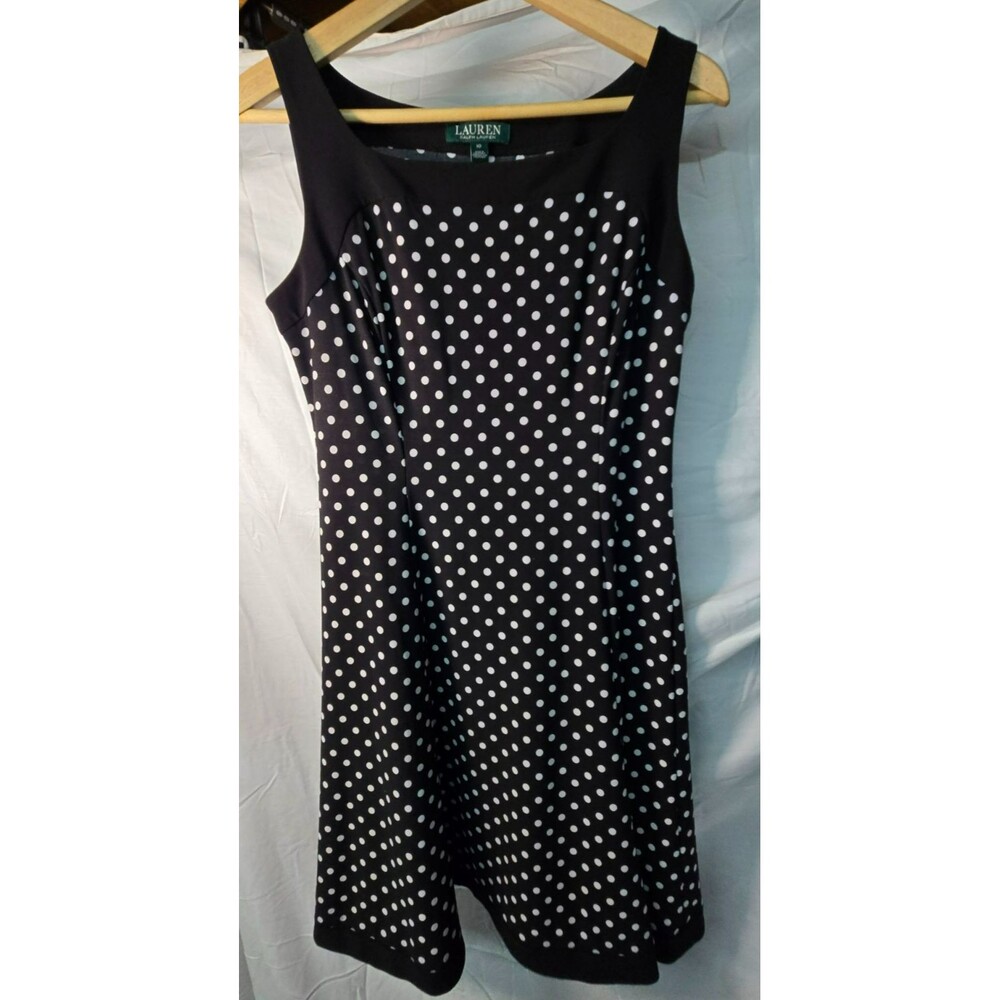 Lauren Ralph Lauren Polka Dot Boatneck A-Line Dress (Size 10)
